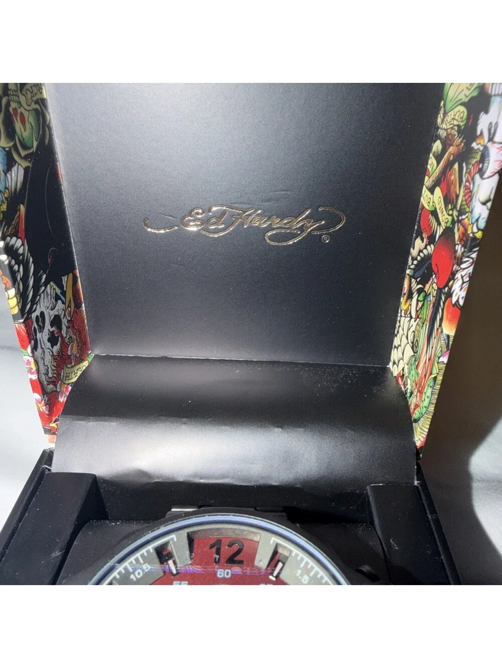 Ed Hardy Mens Chronograph Black Stainless Steel Bracelet Watch NWP